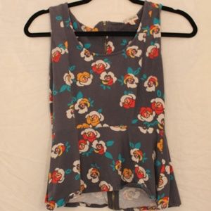 Lily White Floral Short-Sleeve Peplum Blouse Sz M